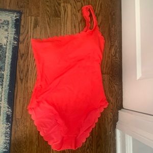 Aerie- waffle -pink one strap- scalloped swimsuit